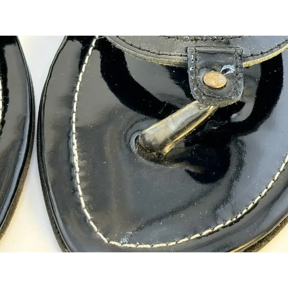 EUC Vintage 2000s Y2K‎ Laurent Effel Black Patent Leather Logo Sandals